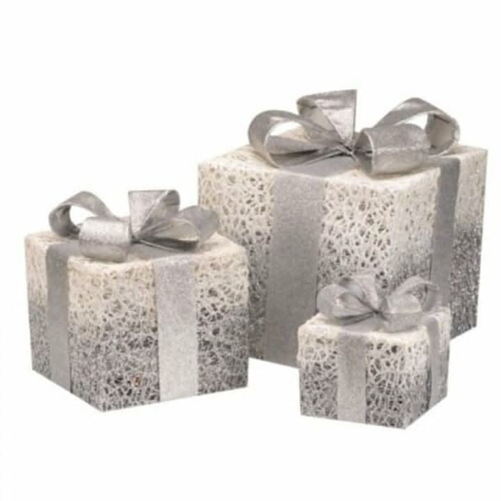 3pc Silver LED Christmas Gift Boxes