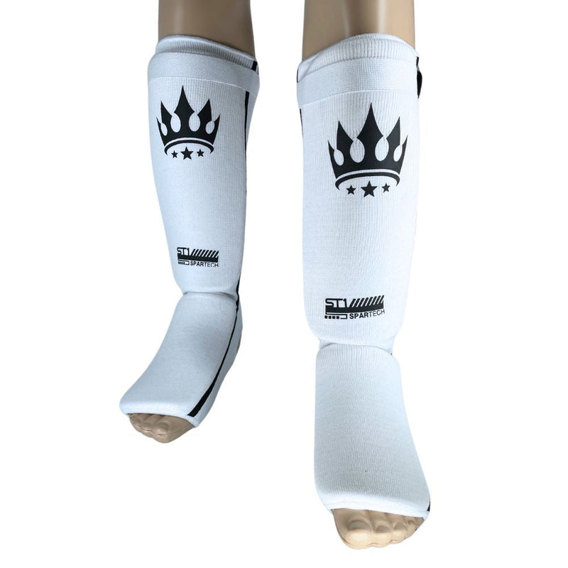 Playerz Spartech Lightweight Cotton Shin Guards - White/Black - Adult & Kids