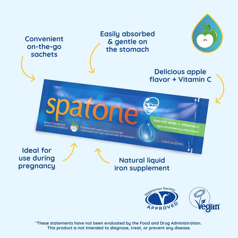 Spatone Apple Liquid Iron + Vitamin C – 2 Pack (Ages 4+), 5 mg/20 mL Sachet, Vegan