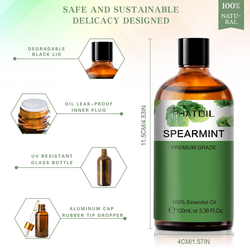Spearmint Essential Oil 100ml | PHATOIL Pure Aromatherapy for Diffuser, DIY Crafts