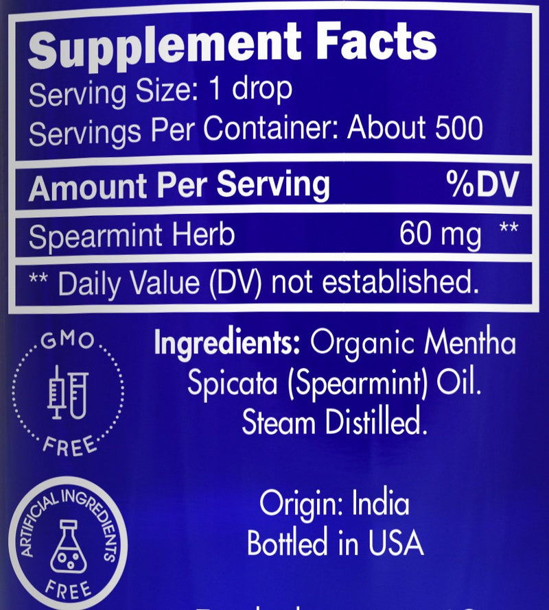 Organic, Spearmint Oil, Food, Grade, for Facial Hair, PCOS, Hair Removal – 100% Pure, Therapeutic, Spearmint Essential Oil, by Zongle Therapeutics, 1 OZ