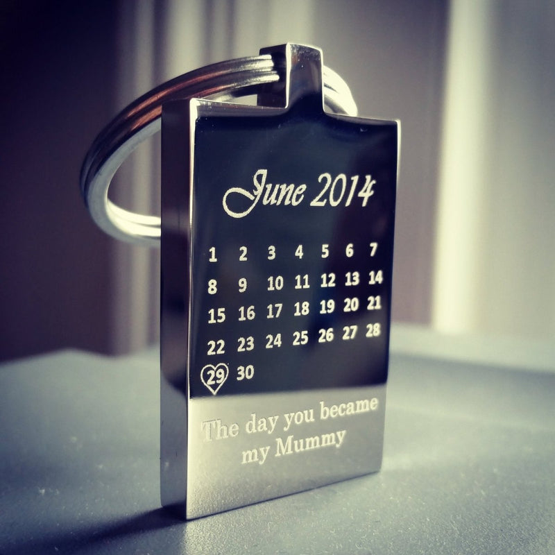 Personalised Calendar Keychain – Engraved Stainless Steel Special Date Keepsake Gift
