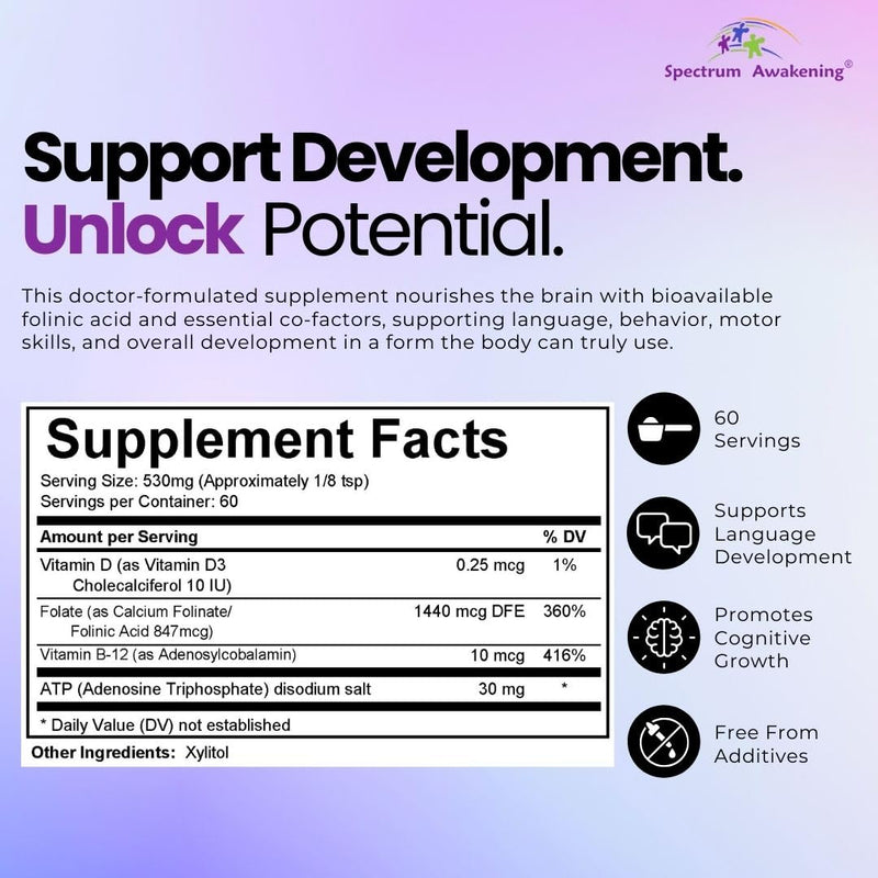Spectrum Awakening Super Folinic Acid Powder for Kids | Supports Language & Focus