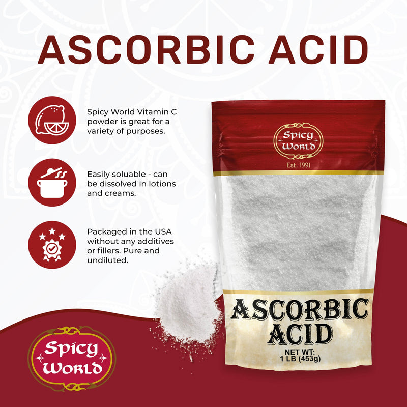 Spicy World Ascorbic Acid 1 lb – Pure Vitamin C Powder (USP, Food Grade)