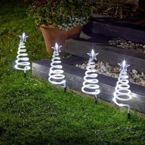 4 Pack Spiral Christmas Tree Stake Lights with 40 White LEDs