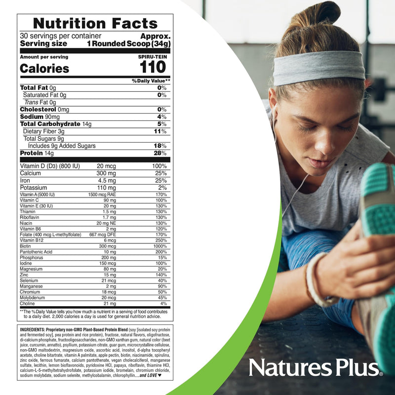 NaturesPlus SPIRU-TEIN Peaches & Cream - 2.24 lb Plant-Based Protein Powder