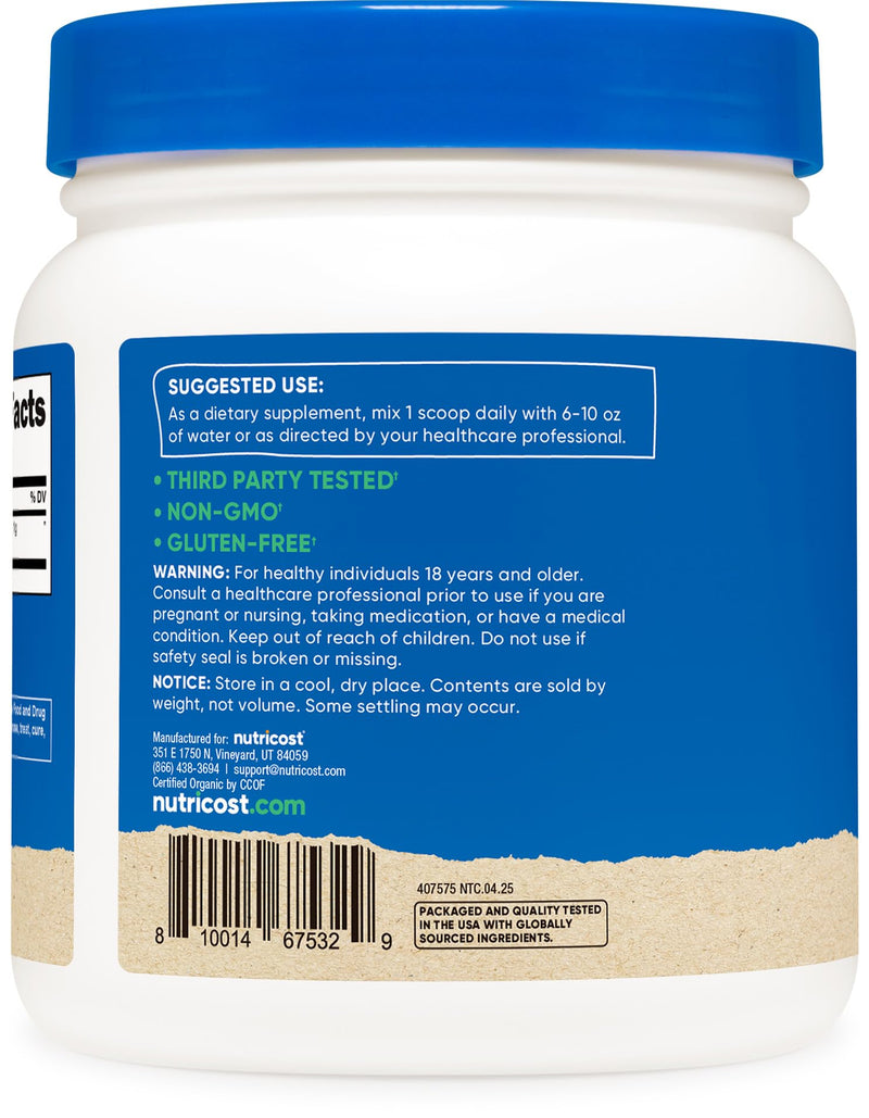 Nutricost Organic Spirulina Powder 454g (1lb) – Pure, Certified Organic Superfood