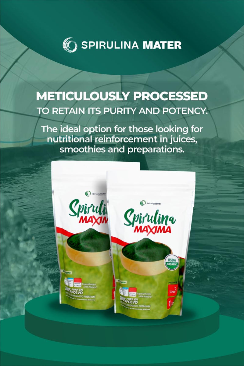 SpirulinaMater Spirulina Powder – USDA Organic, Atacama Desert | Energizing, Nutrient-Dense, Digestive Wellness – 1 lb