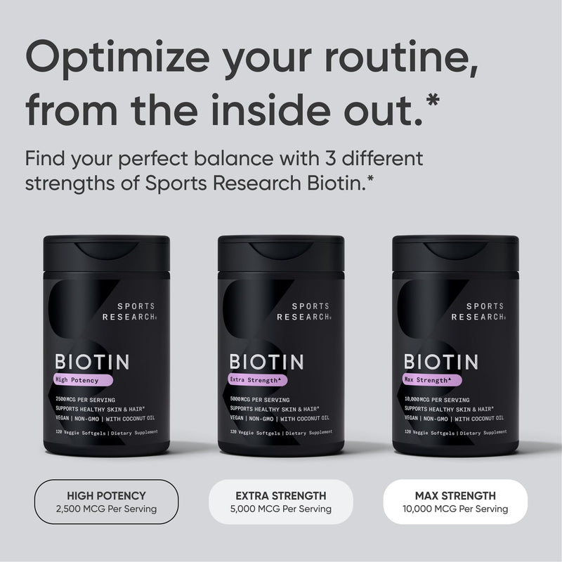 Sports Research Biotin 10,000mcg with Organic Coconut Oil – 30 Veggie Softgels | Vegan, Non-GMO