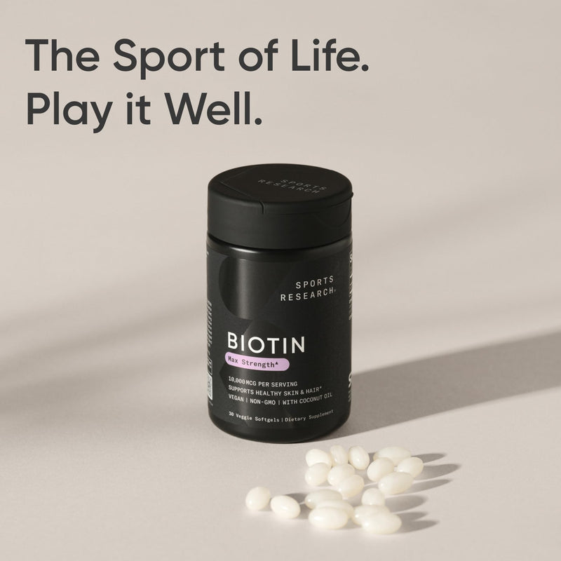 Sports Research Biotin 10,000mcg with Organic Coconut Oil – 30 Veggie Softgels | Vegan, Non-GMO