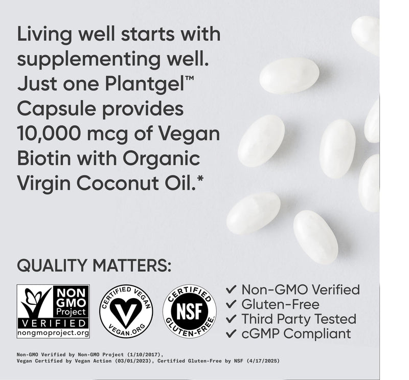 Sports Research Biotin 10,000mcg with Organic Coconut Oil – Vegan, Non-GMO, Gluten & Soy-Free – 120 Veggie Softgels