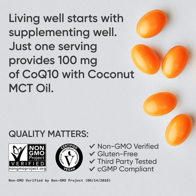 Sports Research CoQ10 100mg with Coconut Oil & Bioperine – Vegan, Non-GMO (30 Veggie Softgels)