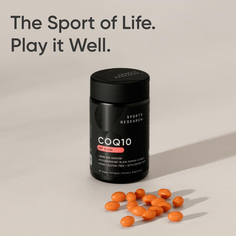 Sports Research CoQ10 100mg with Coconut Oil & Bioperine – Vegan, Non-GMO (30 Veggie Softgels)