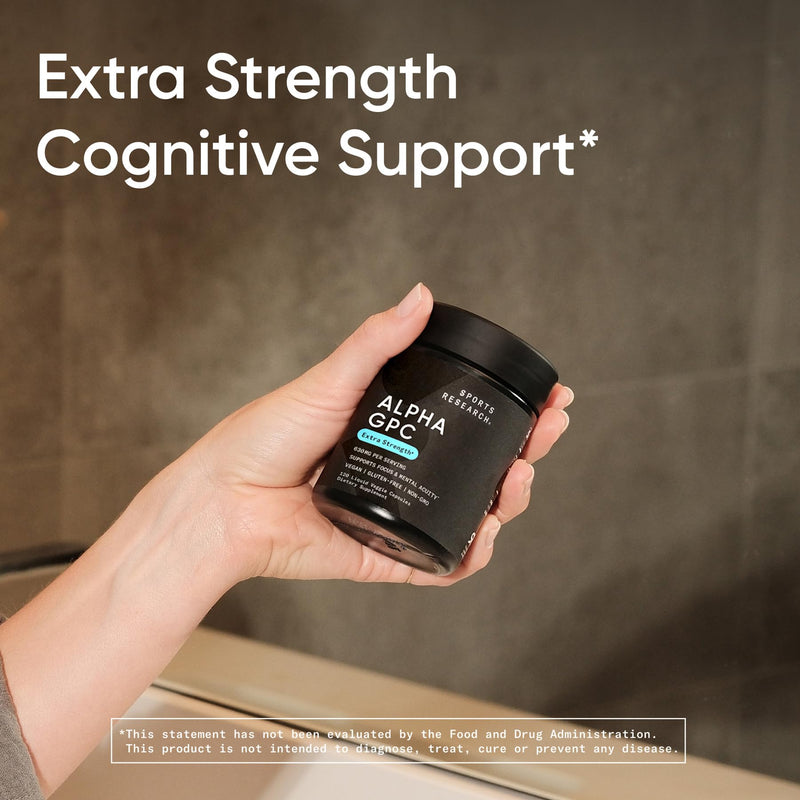 Sports Research® Alpha GPC 630mg (Extra Strength) – Bioavailable Choline for Focus & Cognitive Support | Vegan • Non-GMO • Gluten Free – 120 Liquid Capsules