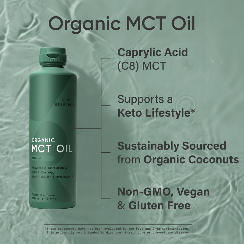 Sports Research Keto MCT Oil C8 Caprylic Acid – 16 oz | Non-GMO & Vegan