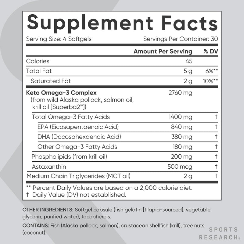 Keto Omega Fish Oil with Wild Salmon & Krill | 1200mg EPA/DHA - 120 Softgels