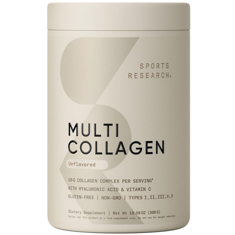 Sports Research® Multi Collagen Protein Powder – Food-Sourced Peptides (I, II, III, V, X) with Hyaluronic Acid & Vitamin C – Gluten Free, Non-GMO, 30 Servings (Unflavored)