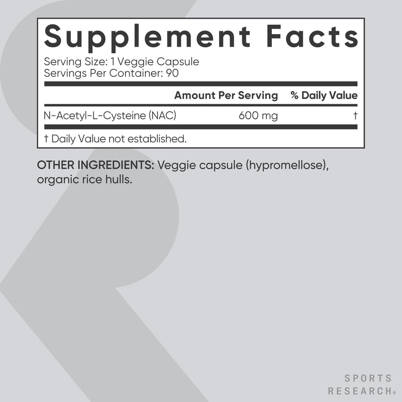 Sports Research N-Acetyl L-Cysteine (NAC) 600mg – 90 Veggie Capsules – Vegan, Non-GMO, Gluten Free | Lemon Aroma