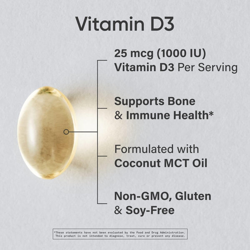Sports Research Vitamin D3 1000 IU with Coconut MCT Oil - Immune & Bone Support