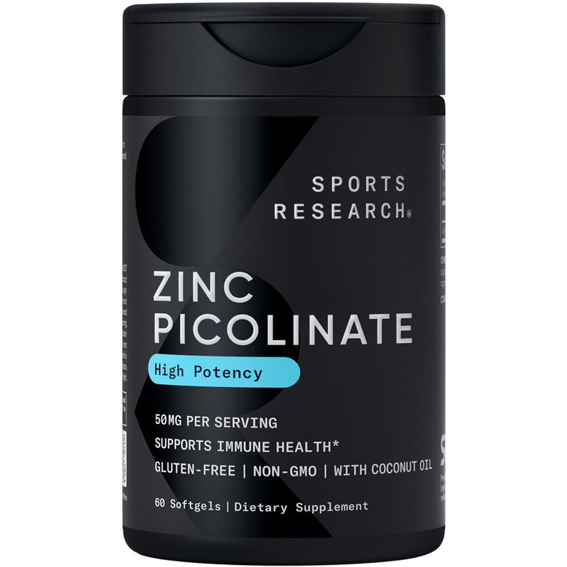 Sports Research Zinc Picolinate 50mg with Organic Coconut Oil – 60 Softgels