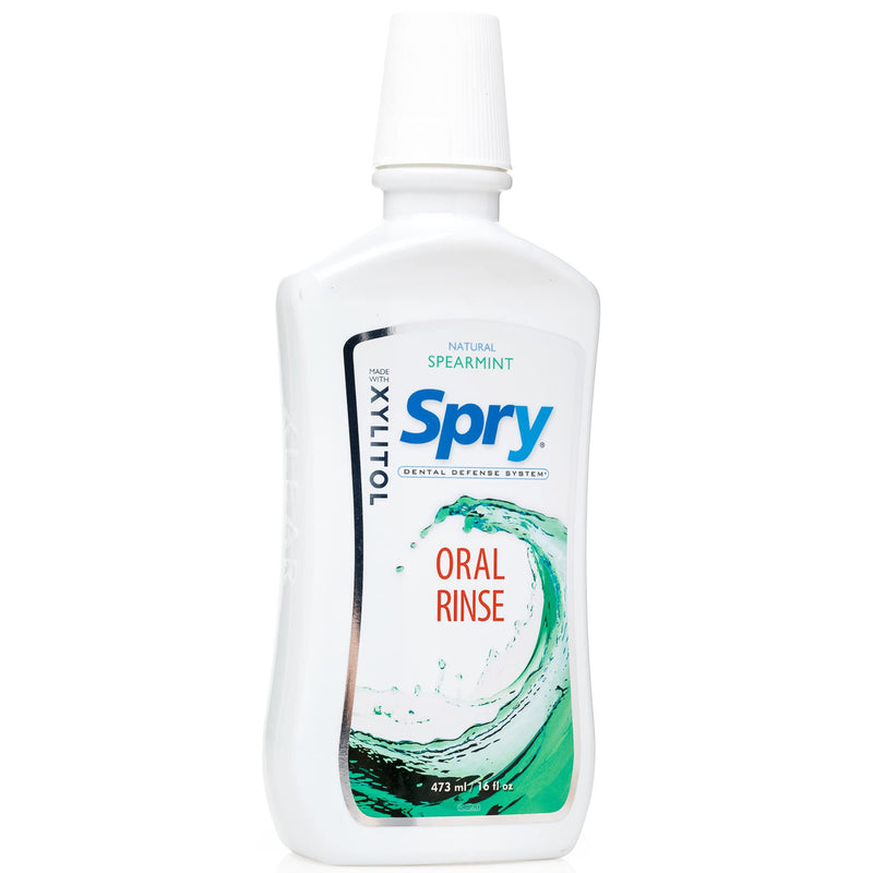 Spry Natural Xylitol Mouthwash – Fluoride Free, Enamel Support, Spearmint, 16 oz