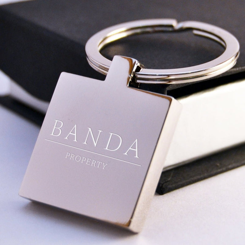 Engraved Square Keychain – Custom Photo Keyring With Mirror Finish & Velvet Pouch