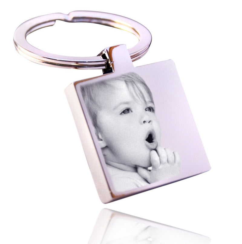 Engraved Square Keychain – Custom Photo Keyring With Mirror Finish & Velvet Pouch