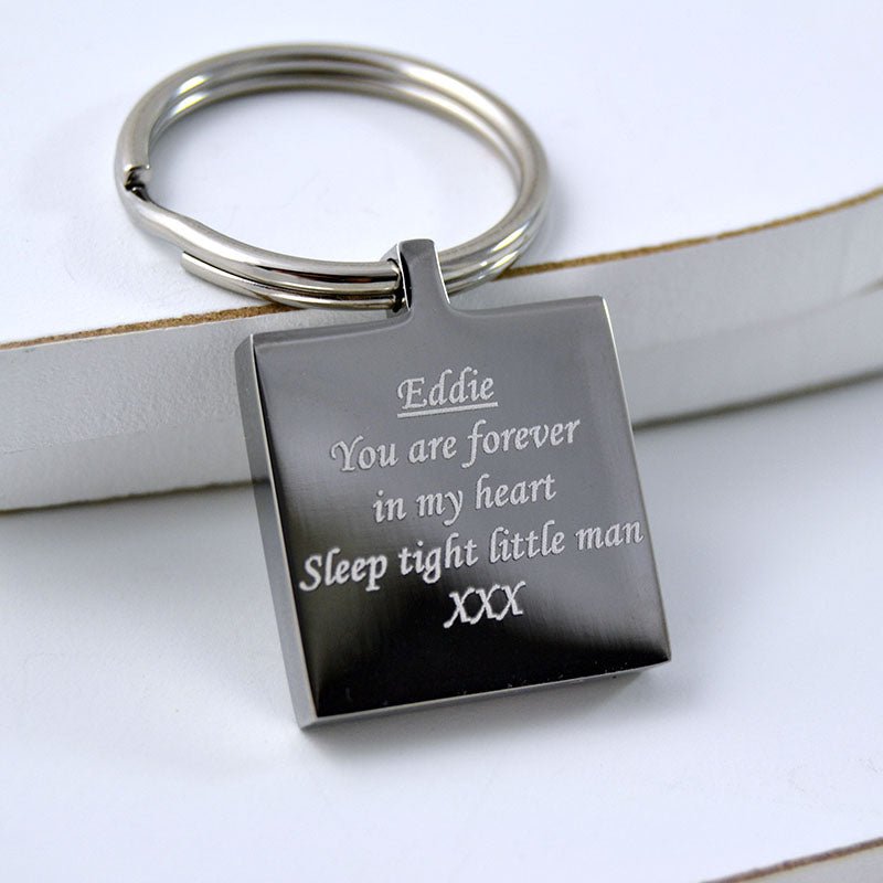 Engraved Square Keychain – Custom Photo Keyring With Mirror Finish & Velvet Pouch