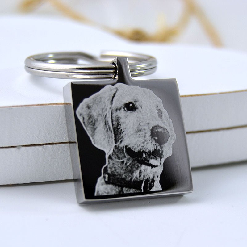 Engraved Square Keychain – Custom Photo Keyring With Mirror Finish & Velvet Pouch