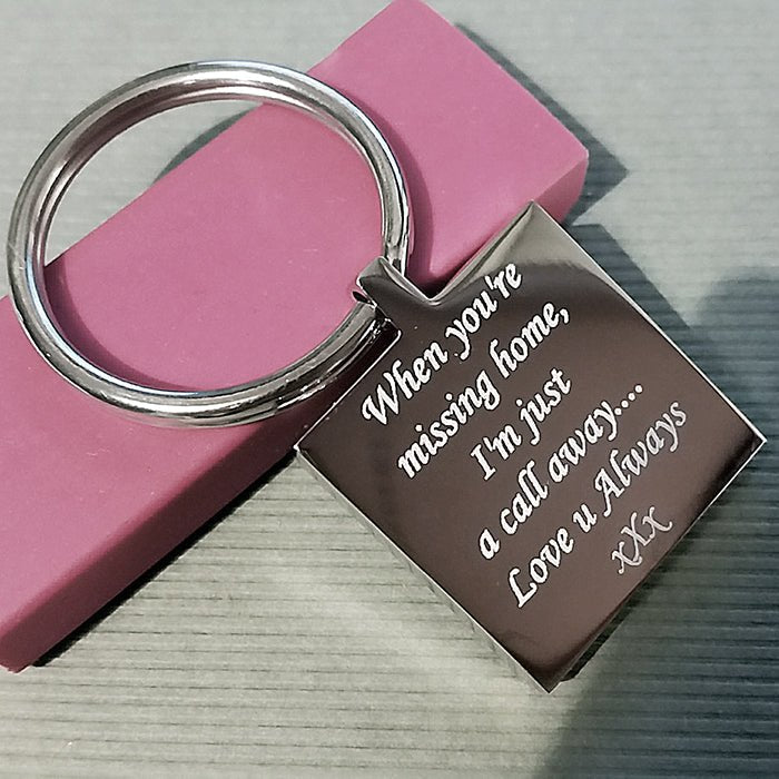 Engraved Square Keychain – Custom Photo Keyring With Mirror Finish & Velvet Pouch