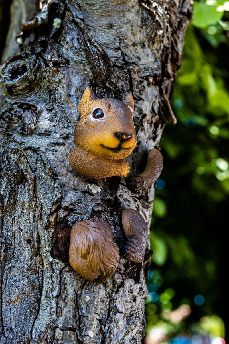 Resin Tree Hugging Squirrel Peeking Garden Ornament