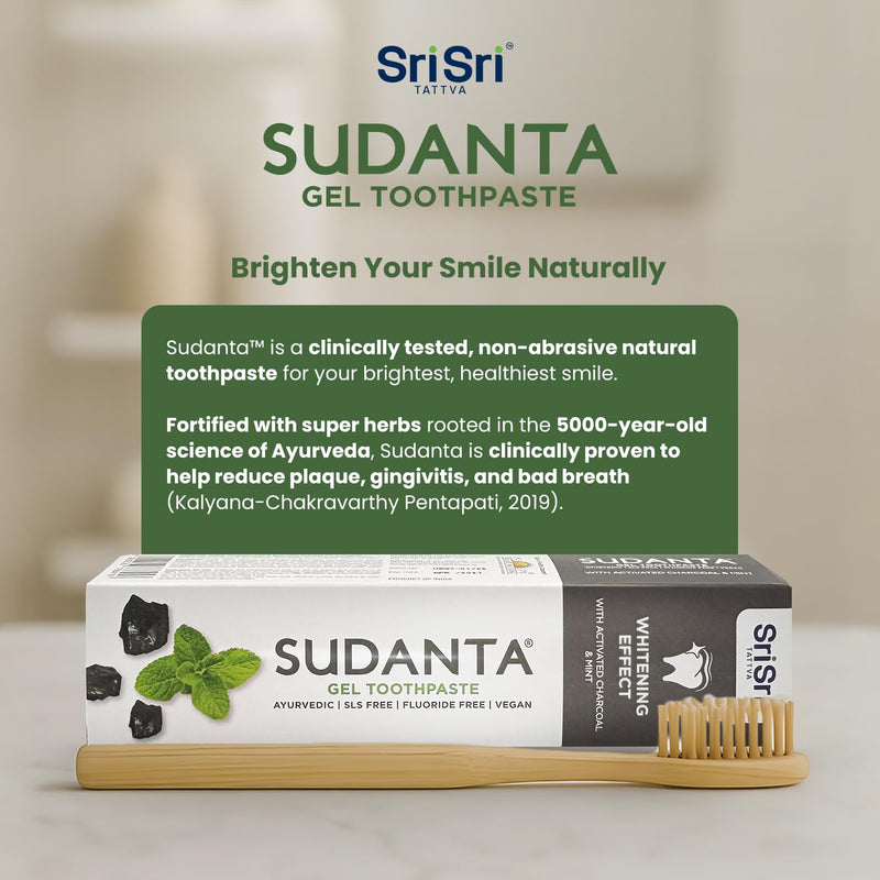 Sri Sri Tattva Sudanta Charcoal Toothpaste Gel – SLS Free & Fluoride Free Herbal Toothpaste with Neem & Ayurvedic Herbs – Natural Whitening & Gum Care – 100 g Tube (Pack of 1)