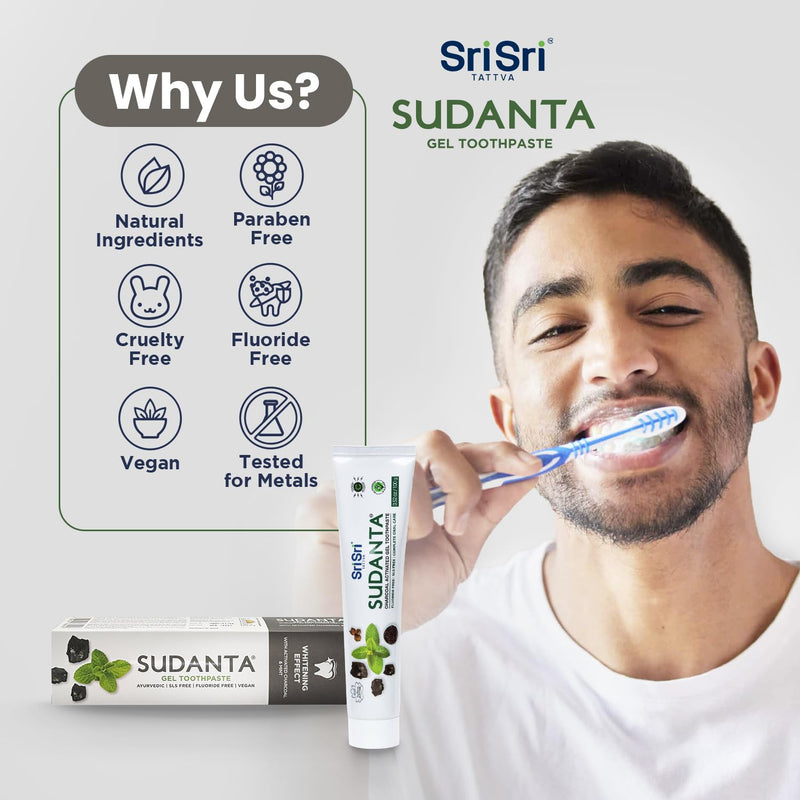 Sri Sri Tattva Sudanta Charcoal Toothpaste Gel – SLS & Fluoride Free, Herbal Neem