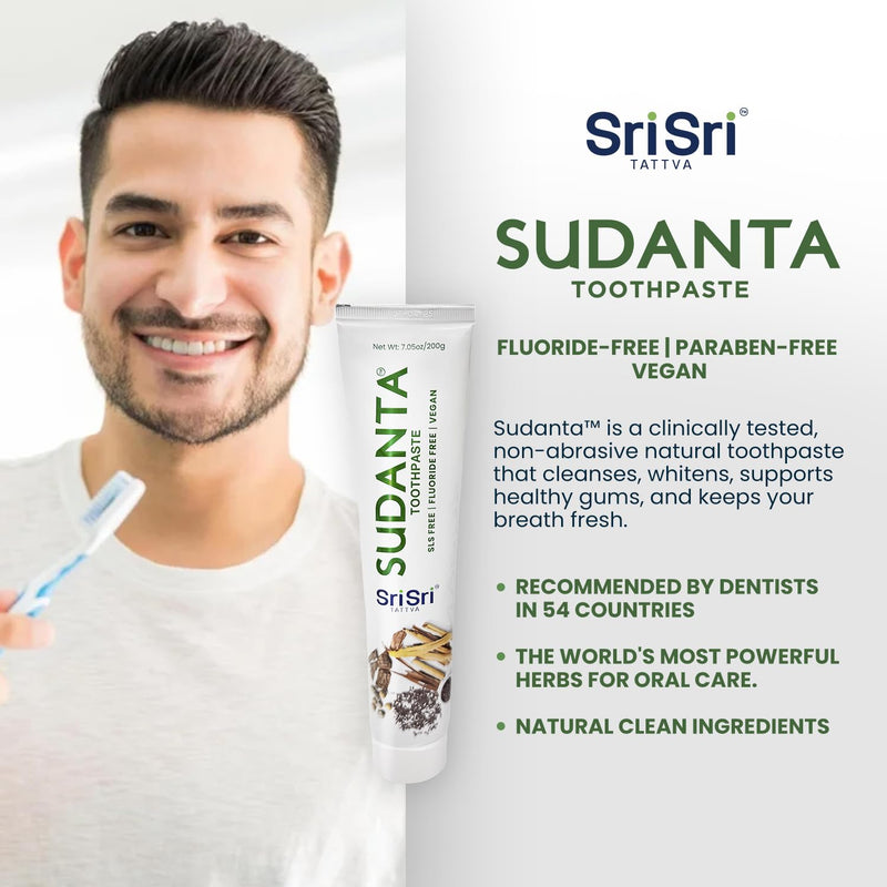 Sri Sri Tattva Sudanta Herbal Toothpaste – SLS Free & Fluoride Free Ayurvedic Toothpaste 200 g (3 Pack)