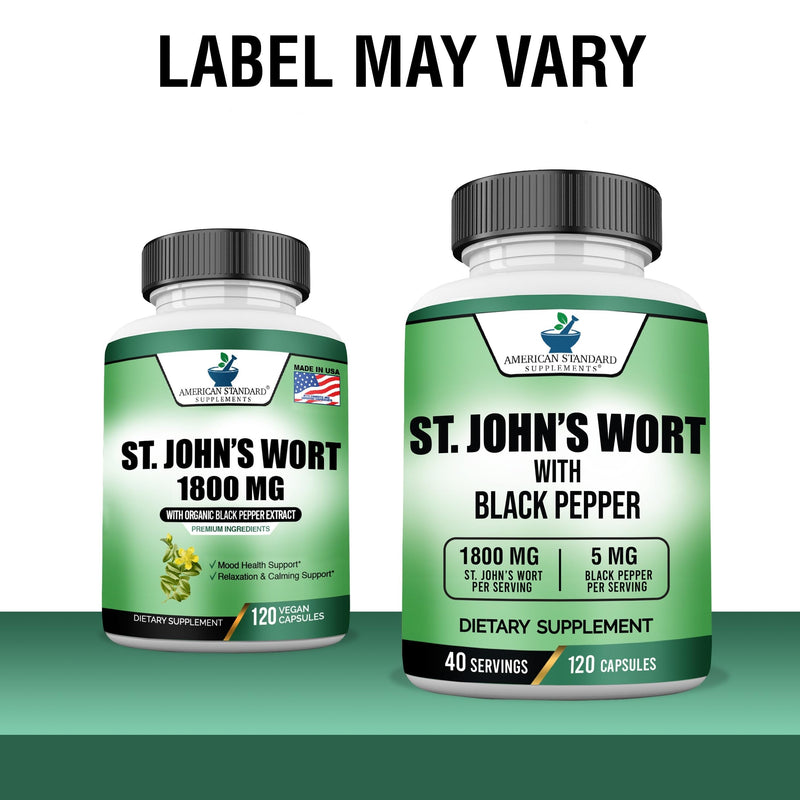St. John’s Wort 1800mg per Serving + Black Pepper Extract – 120 Vegan Capsules | American Standard Supplements
