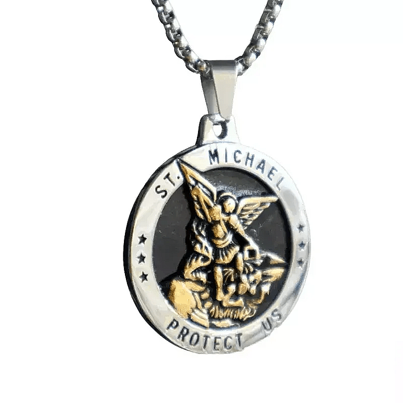 St. Michael Pendant Necklace - Men's Stainless Steel Religious Jewelry, Personalised