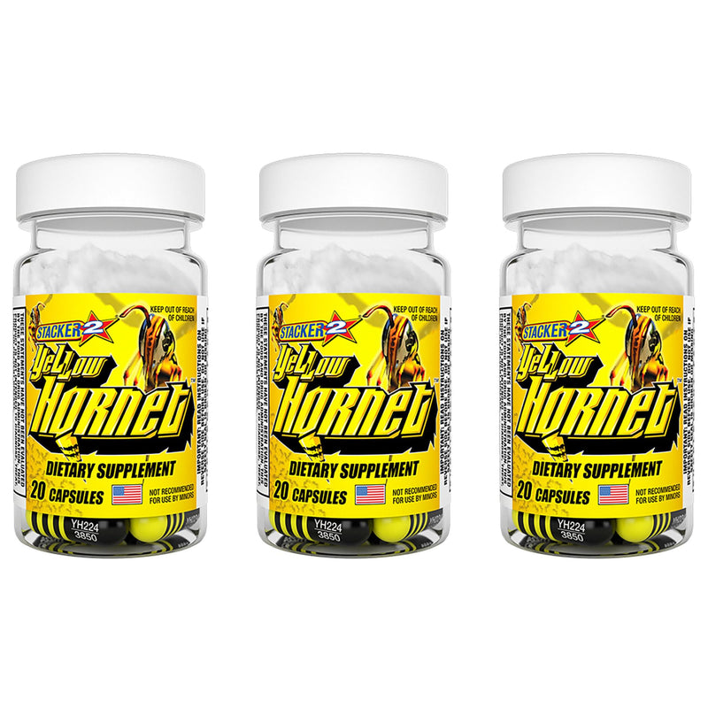 STACKER 2 Yellow Hornet (3) 20-Count Bottles - Pre-Workout Bundle