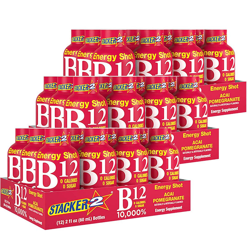 Based Box STACKER2 Vitamin B Complex Liquid Shots – Acai & Pomegranate, B12 B6 B3, 2oz Pack of 36