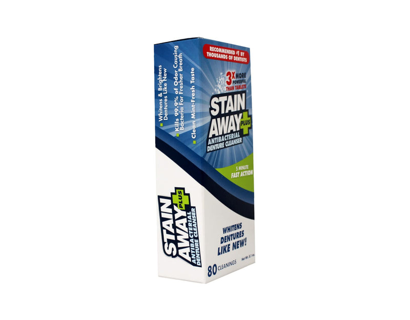 Stain Away Plus Denture Cleanser – 80 Cleanings, 8.1 oz, 5-Minute Fast Action (6-Pack)