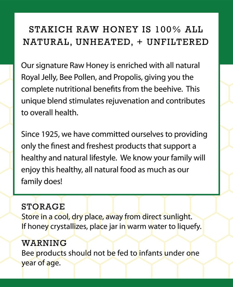 Stakich Royal Jelly, Bee Pollen & Propolis Raw Honey - 40 oz