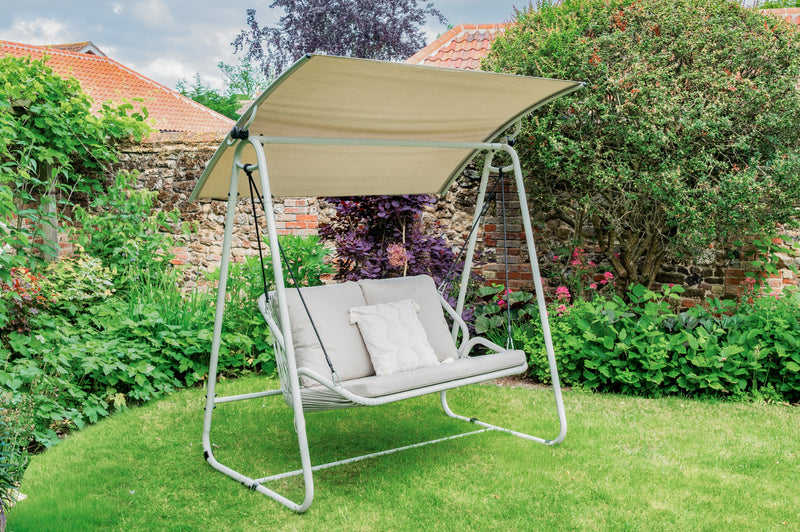 Stamford Rattan 2 Seater Garden Swing Chair Beige