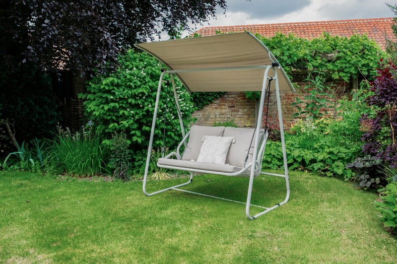 Stamford Rattan 2 Seater Garden Swing Chair Beige