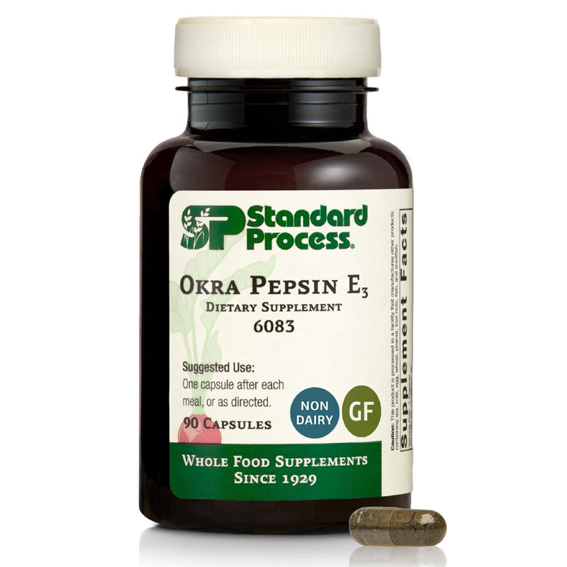 Standard Process Okra Pepsin E3 - Digestive Support for Protein Digestion, 90 Capsules