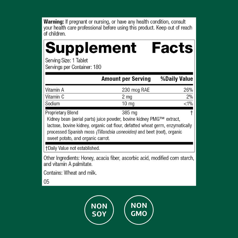 Standard Process Renafood - Kidney Support with Vitamin A, Non-Soy, 180 Tablets