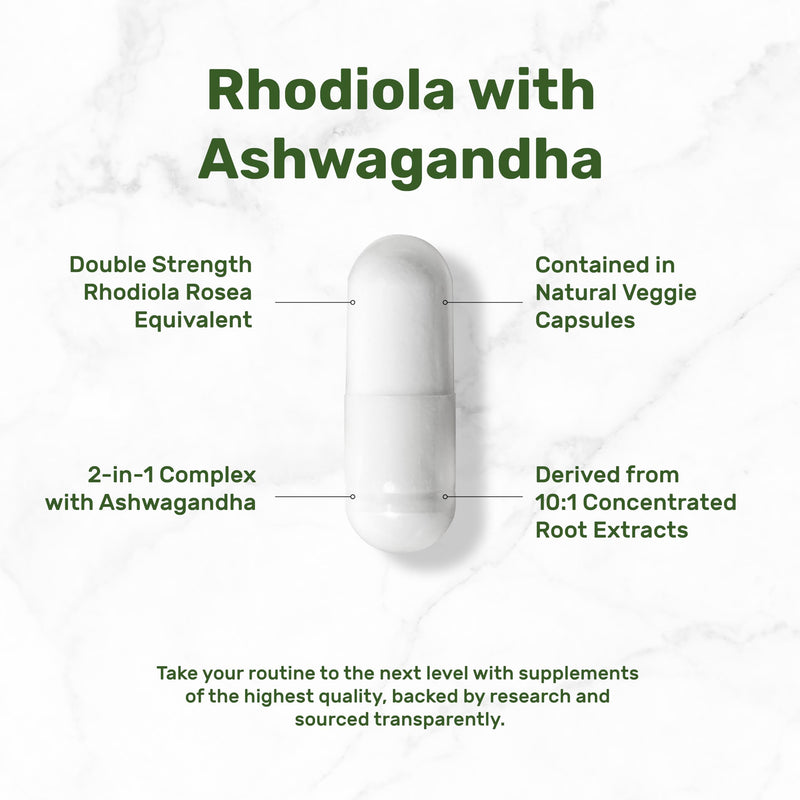 Rhodiola Rosea with Ashwagandha – 240 Veggie Capsules | Max Strength 10:1
