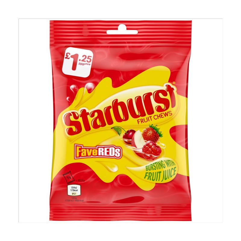 Starburst Fave Reds Fruit Chews Sweets Treat Bag 127g (Box of 12)