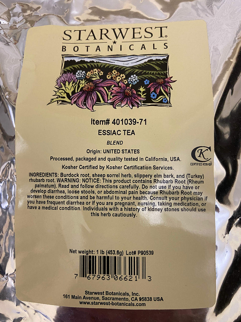 Starwest Botanicals Essiac Tea, 1 Pound – Burdock Root, Sheep Sorrel, Rhubarb Root & Slippery Elm