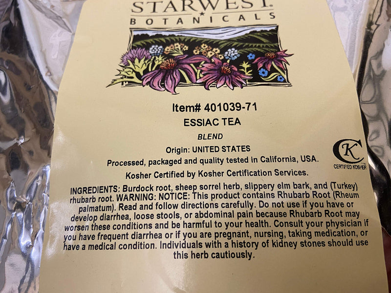 Starwest Botanicals Essiac Tea, 1 Pound – Burdock Root, Sheep Sorrel, Rhubarb Root & Slippery Elm