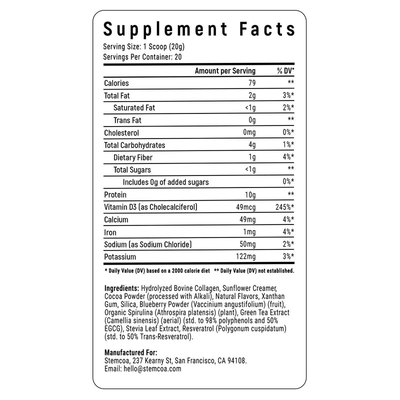 Stemcoa NCR1 - Natural Cellular Renewal & Rejuvenation | Collagen Powder, Milk Chocolate