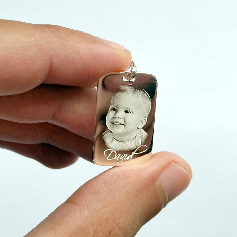 Personalised Silver Dog Tag – Sterling Silver Necklace | Custom Engraved Photo Pendant